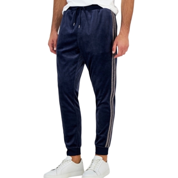 INC International Concepts Men's Side Stripe Black Velour Joggers NWT Size 2XL - Picture 1 of 16